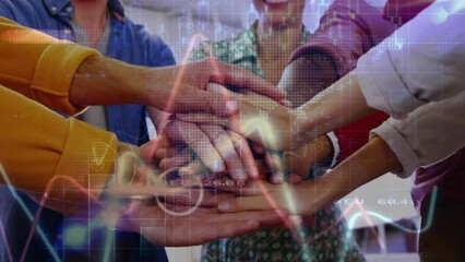 Poster - Animation of data processing and stock market over diverse business people teaming up