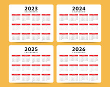 2023 To 2026 Spanish Calendar Layout Vector