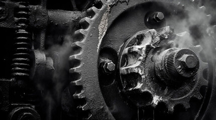 Blackened Machinery Gear at Night