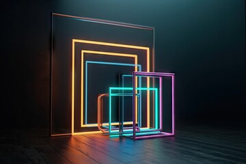 Sticker - neon frame with abstract background for creative mockup, created with generative ai