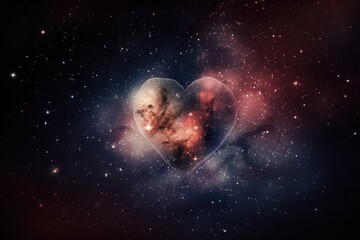 Wall Mural - heart, surrounded by starry night sky, against backdrop of nebula, created with generative ai
