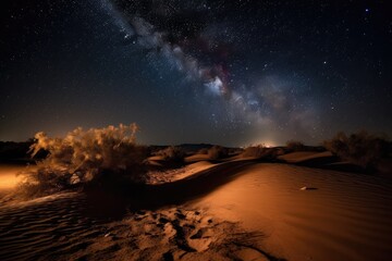 Wall Mural - night sky, with stars and the moon shining over hot desert sands, created with generative ai