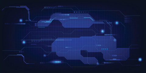Vector illustrations of futuristic blue digital screen display and layout with digital hi tech element grid line and circuits.Digital innovation and technology concepts.