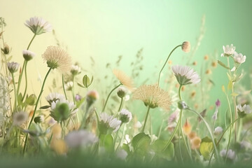 Wall Mural - beautiful wildflowers on pastel background close up