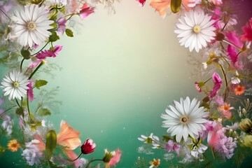 Poster - frame of wildflowers on pastel background