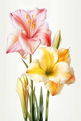 Wall Mural - still life with colorful gladioli on white background