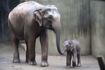 Wall Mural - baby elephant takes its first steps outside the comfort of its mother's womb, created with generative ai