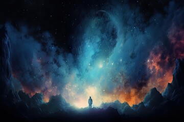 Wall Mural - majestic nebula with swirls of purple and pink, against a starry night sky, created with generative 