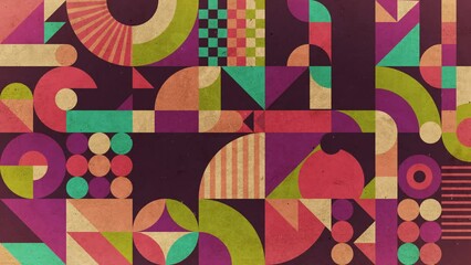 Poster - colorful abstraction with geometric shapes in grungy retro style.
