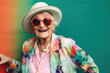 © ADDICTIVE STOCK - Generative AI illustration of portrait of female pensioner in sunglasses and hat smiling while chilling on summer holiday