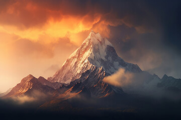 Wall Mural - Mountain peaks captured in stormy sunset light
