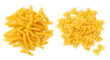 two different types of Italian pasta isolated over a transparent background, heaps of 