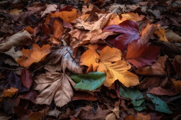 Wall Mural - pile of fallen leaves, with each leaf showing different shades and textures, created with generative ai