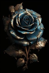 Wall Mural - a close-up view of a blue rose superimposed on a black backdrop. Generative AI