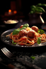 Wall Mural - spaghetti with meatballs and tomato sauce