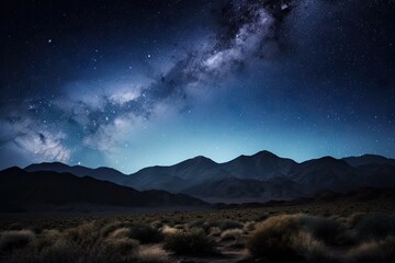 Poster - night sky with thousands of stars over mountain range and desert, created with generative ai