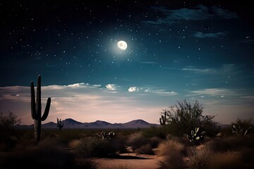 Wall Mural - night sky over the desert, with a moon and stars shining brightly, created with generative ai