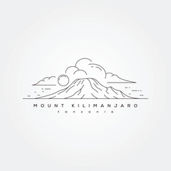 mount kilimanjaro landscape line art vector symbol illustration design, tanzania mountain national p