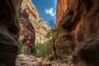 gorgeous canyon with natural rock formations towering overhead, created with generative ai