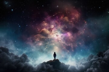 Wall Mural - majestic nebula with swirls of purple and pink, against a starry night sky, created with generative 