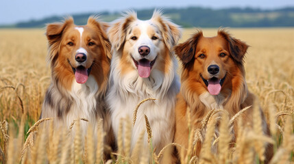 Wall Mural - portrait of a beautiful brown and white domestic Australian shepherd dog