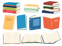 Books For Reading. Educational Textbooks For Acquiring Knowledge. Paper Carriers Of The Text. Vector Illustration