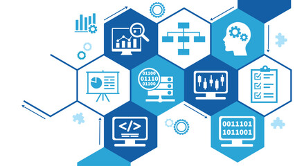 Fototapete - Data science banner web icon for Computer Science and insight, Ai, Big Data, algorithm, analyze, Statistic, knowledge, Deep and machine learning. minimal vector infographic concept.
