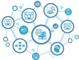 Fototapete - Data science banner web icon for Computer Science and insight, Ai, Big Data, algorithm, analyze, Statistic, knowledge, Deep and machine learning. minimal vector infographic concept.