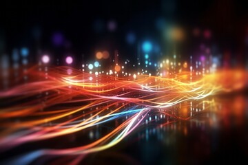 Aufkleber - Dynamic abstract light trails with glowing particles in vibrant colors, symbolizing motion, energy, and futuristic technology.