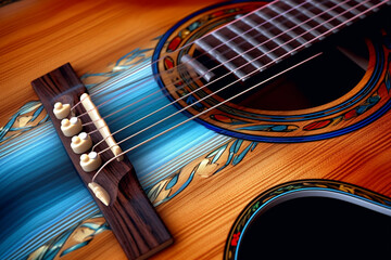 Poster - beautifully crafted acoustic guitar, highlighting the intricate details of the wood grain and strings.  Generative AI technology.