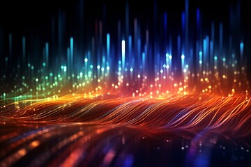 Poster - Vibrant abstract light waves and glowing streaks with sparkling effects, representing futuristic energy, motion, and digital innovation.