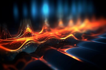 Poster - abstract futuristic background with glowing neon moving high speed wave lines and bokeh lights. Data transfer concept Fantastic wallpaper. Generative AI