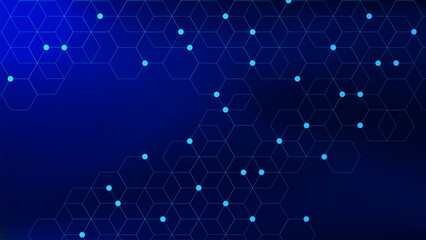 Wall Mural - Abstract hexagons with particles for network connection, social network and communication technology. Medical science concept background.