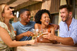 © Monkey Business - Group Of Smiling Multi-Cultural Friends Outdoors At Home Drinking Wine Together