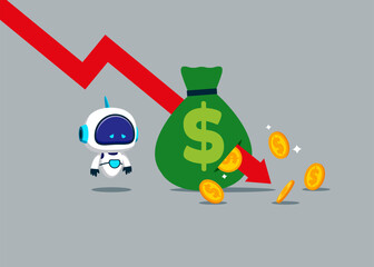 Arrow graphs fall down and attack the money bag. Global economic money problem, Bankruptcy unpaid loan debt, investment failure. Financial crisis. Flat vector illustration.