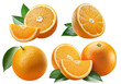 Set of delicious orange fruits with leaves, cut out. Based on Generative AI