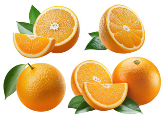 Sticker - Set of delicious orange fruits with leaves, cut out. Based on Generative AI