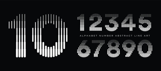 Number Font with Vertical Halftone Line Pattern