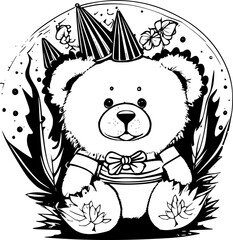 Sticker - teddy bear with flower