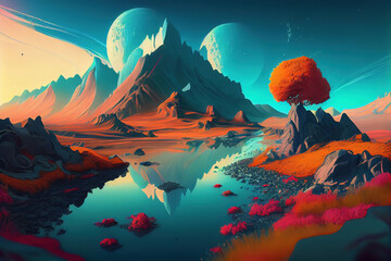 Wall Mural - a surreal abstract fantasy landscape in vivid colors. generative ai