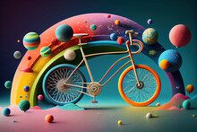 Colorful Bicycle Trip. Concept For World Bicycle Day In Memory Of Albert Hoffman's Cosmic Bicycle Voyage. Generative Ai