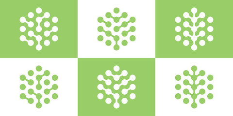 logo design set icon tree technology with hexagon vector illustration