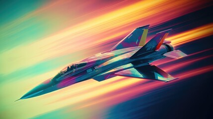 Wall Mural - Motion colorful airplane concept art  - Illustration created with generative ai technology