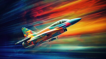 Wall Mural - Motion colorful airplane concept art  - Illustration created with generative ai technology