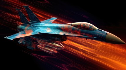 Wall Mural - Motion colorful airplane concept art  - Illustration created with generative ai technology
