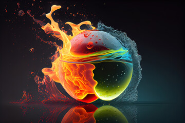 Wall Mural - tennis ball in fire and water. generative ai