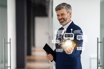 Aufkleber - Middle aged businessman working on digital tablet at office