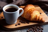 Fototapeta Mapy - The tempting aroma of freshly brewed coffee accompanies a delightful croissant breakfast. Ai Generated