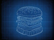 Blue Print Drawing Of A Burger. Ai Generative