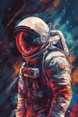portrait astronaut open space galaxy abstract universe oil paint soft brush art style poster illustr